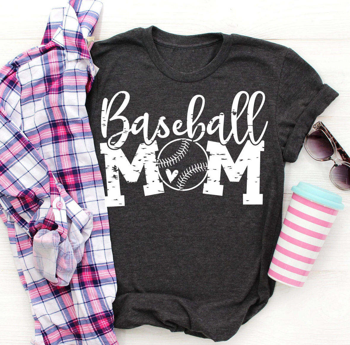Baseball mom with heart white